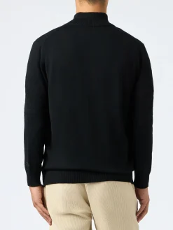 Cardigan nero da uomo Savile in lana merino