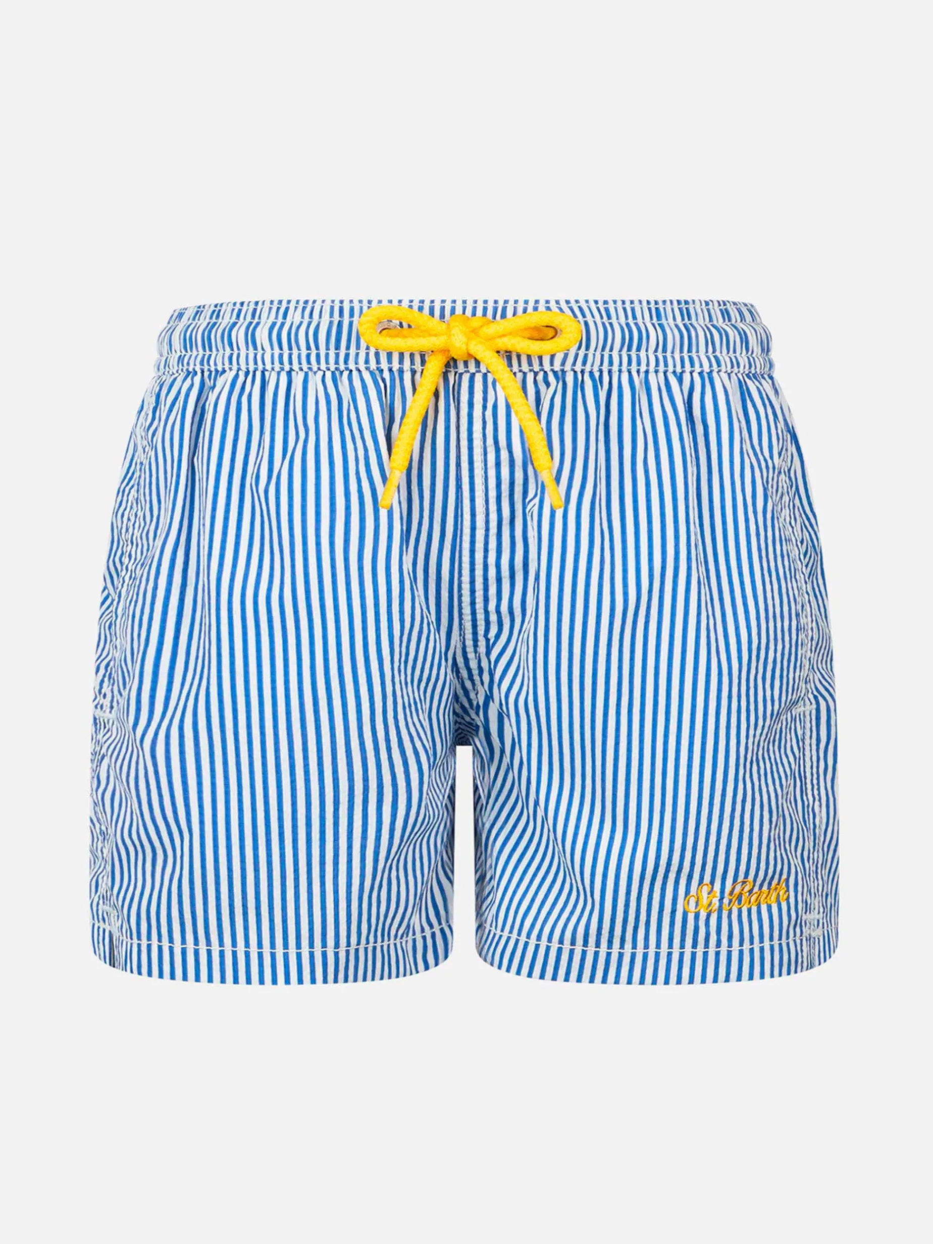 Costume da bagno da bambino di media lunghezza a righe in seersucker Patmos Jr