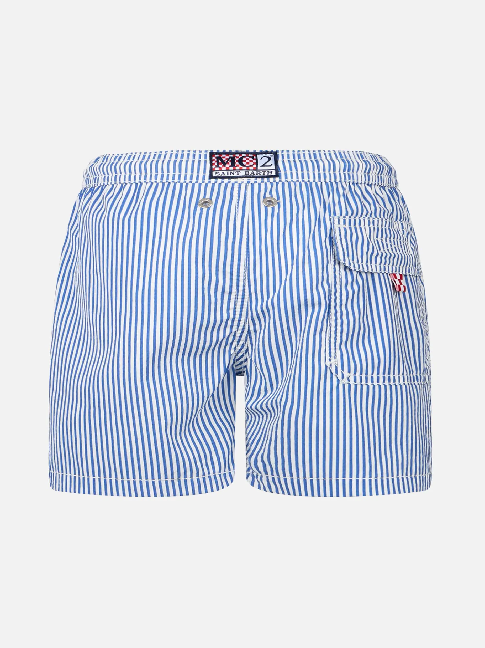 Costume da bagno da bambino di media lunghezza a righe in seersucker Patmos Jr