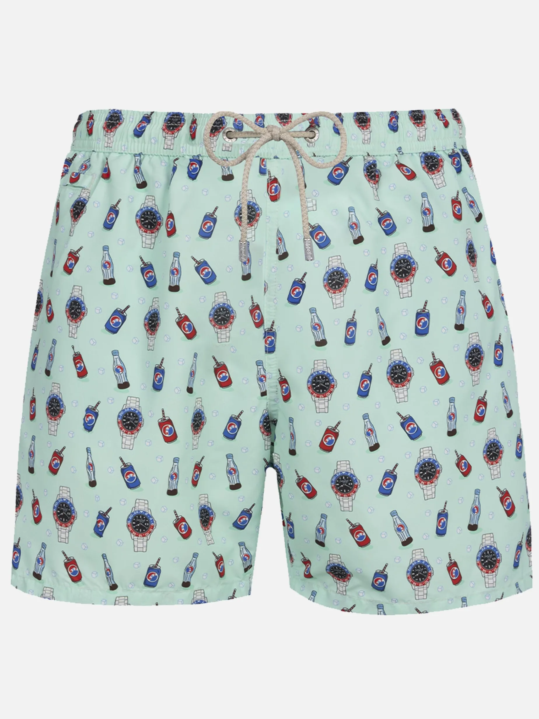 Costume da bagno da uomo in tessuto leggero Lighting Micro Fantasy con stampa orologi e bevande