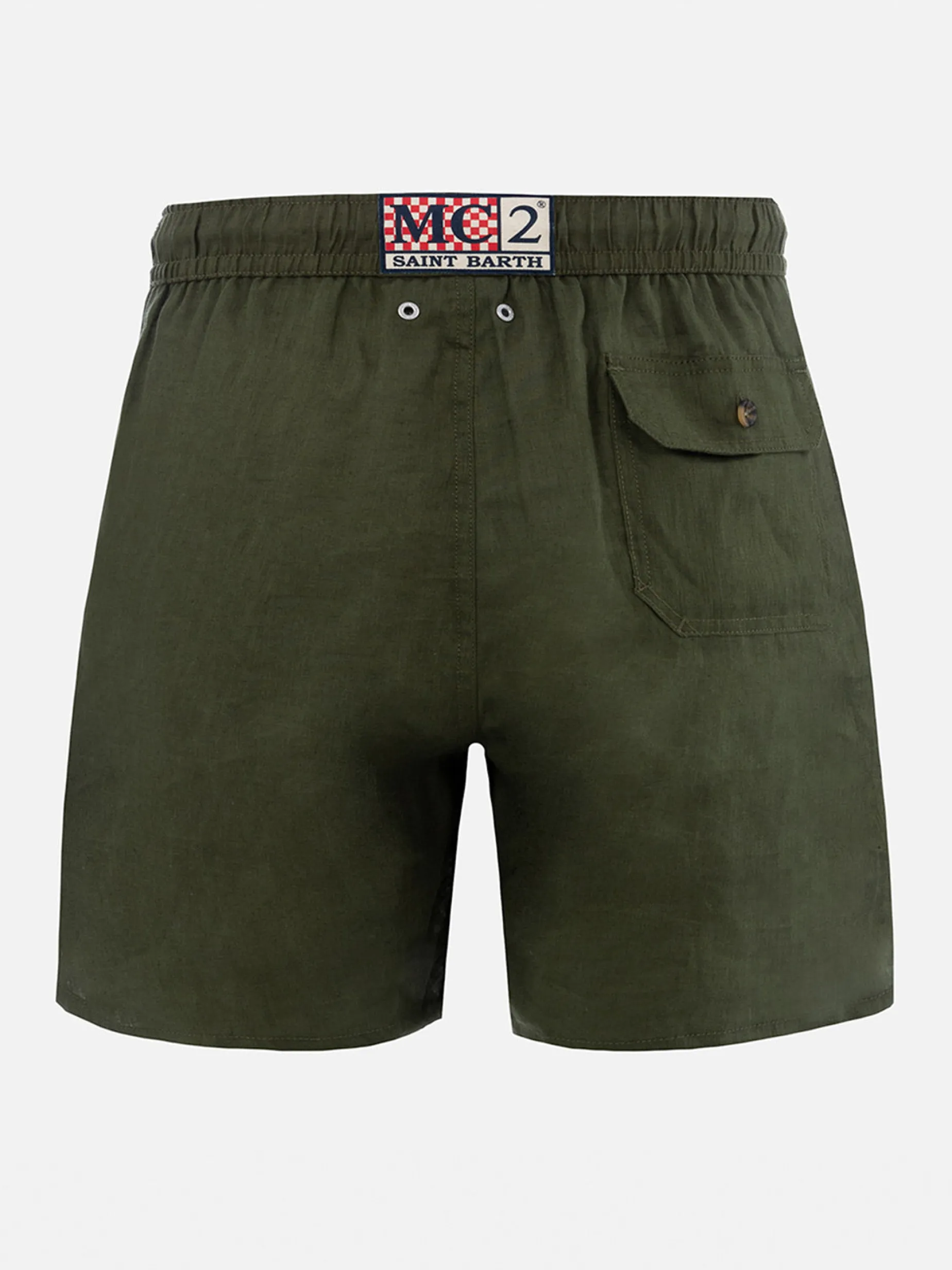 Costume da bagno da uomo di media lunghezza in lino verde militare Gustavia