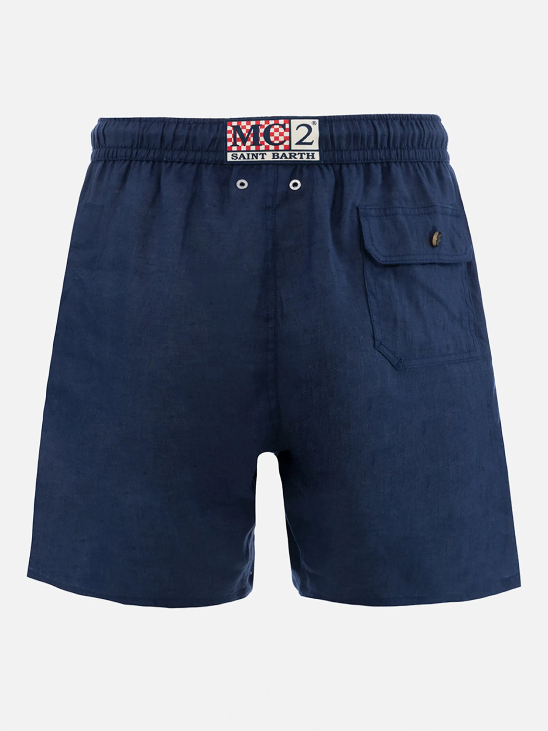 Costume da bagno da uomo di media lunghezza in lino blu navy Gustavia