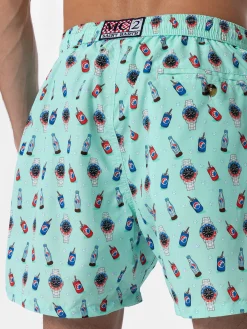 Costume da bagno da uomo in tessuto leggero Lighting Micro Fantasy con stampa orologi e bevande