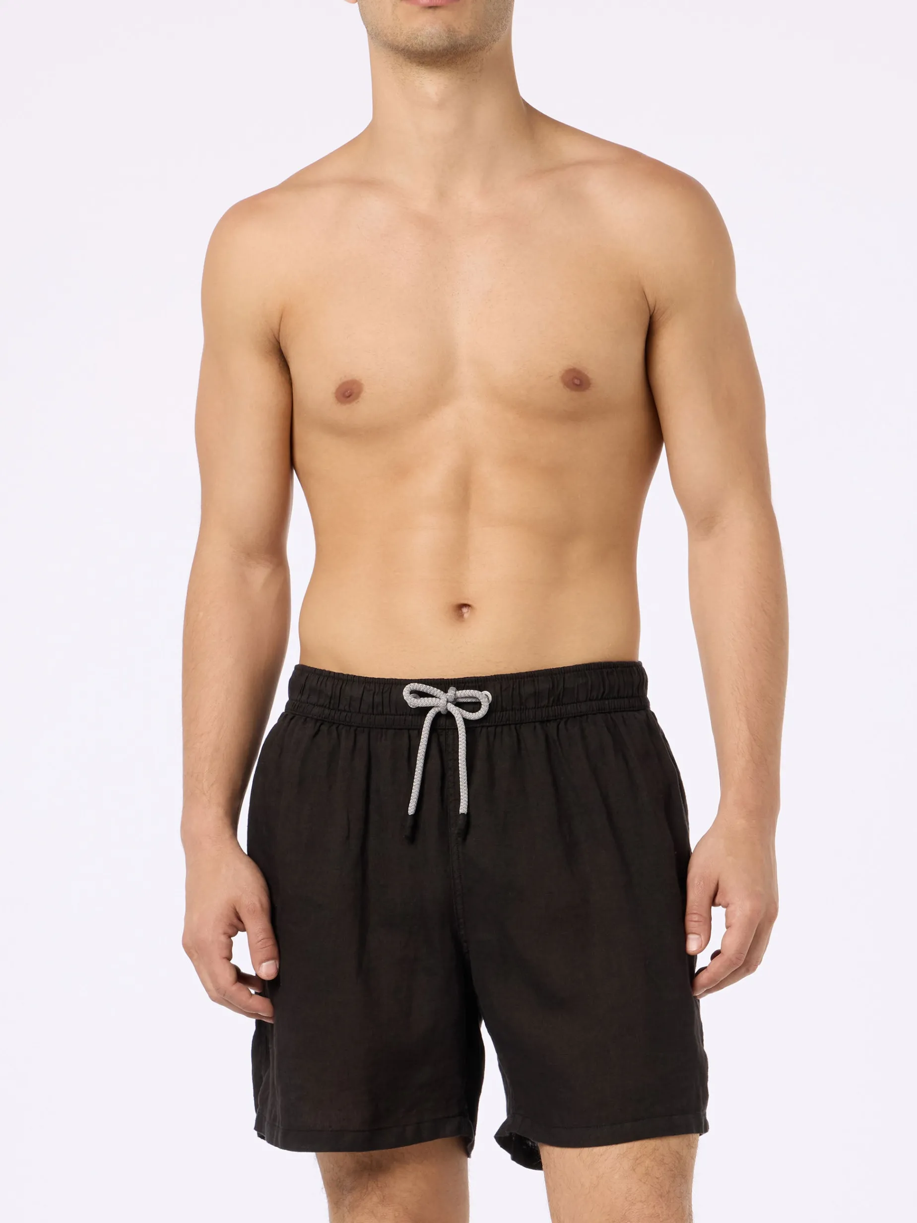 Costume da bagno da uomo di media lunghezza Gustavia in lino nero