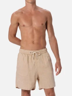 Costume da bagno da uomo di media lunghezza Gustavia in lino beige
