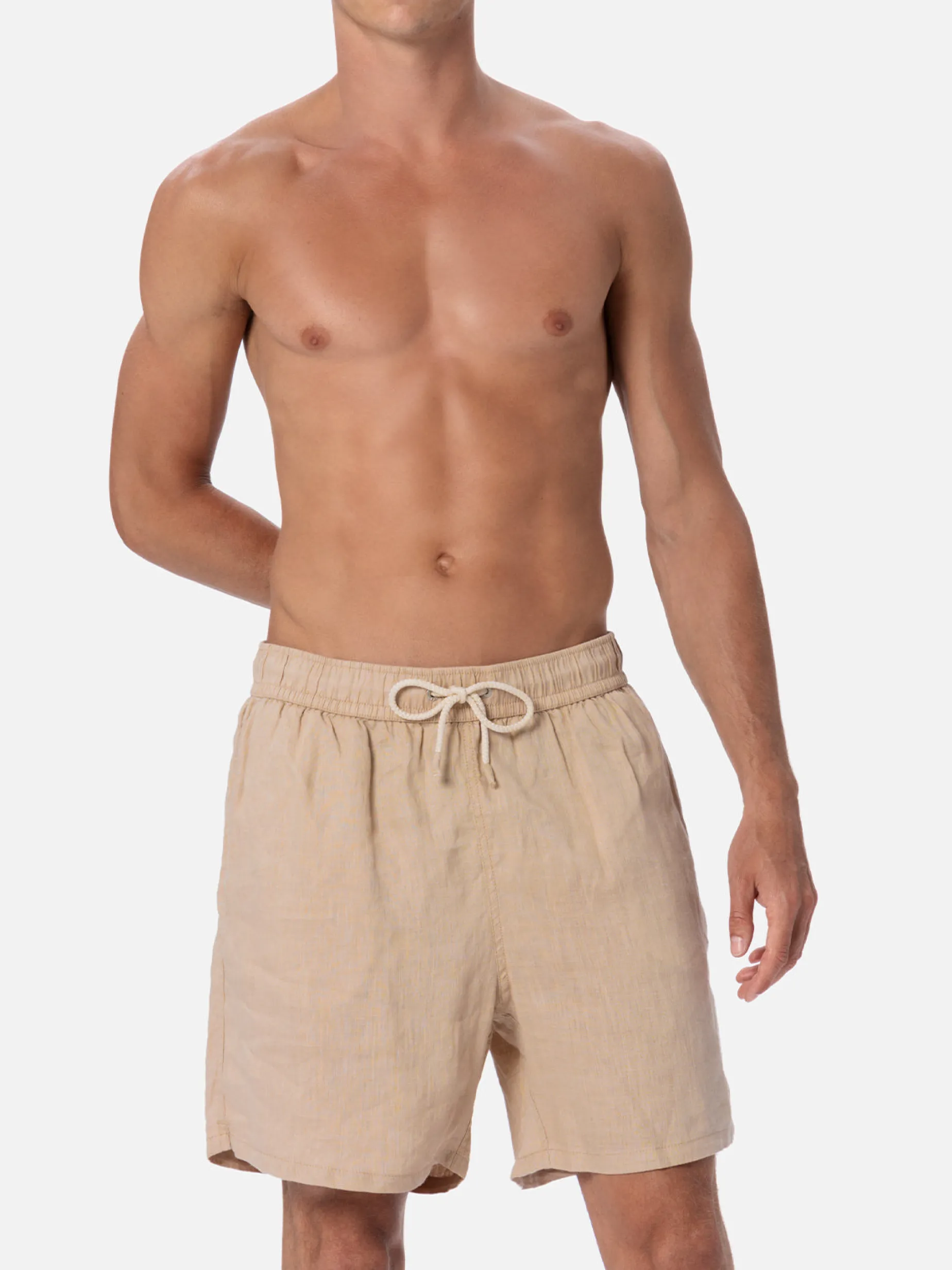 Costume da bagno da uomo di media lunghezza Gustavia in lino beige