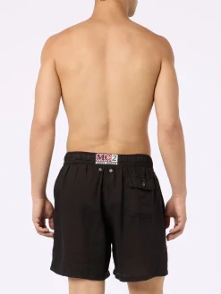 Costume da bagno da uomo di media lunghezza Gustavia in lino nero