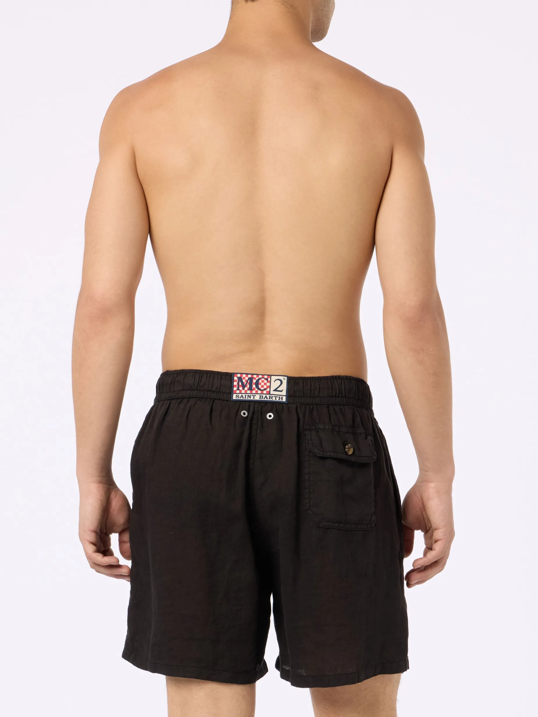 Costume da bagno da uomo di media lunghezza Gustavia in lino nero