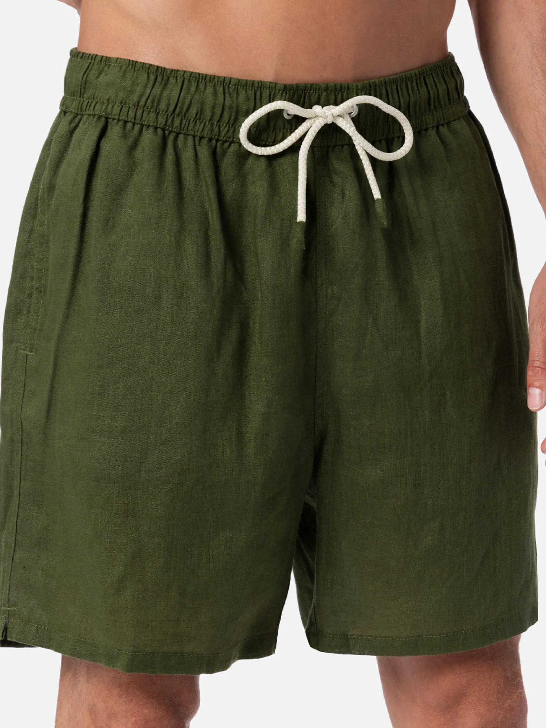 Costume da bagno da uomo di media lunghezza in lino verde militare Gustavia