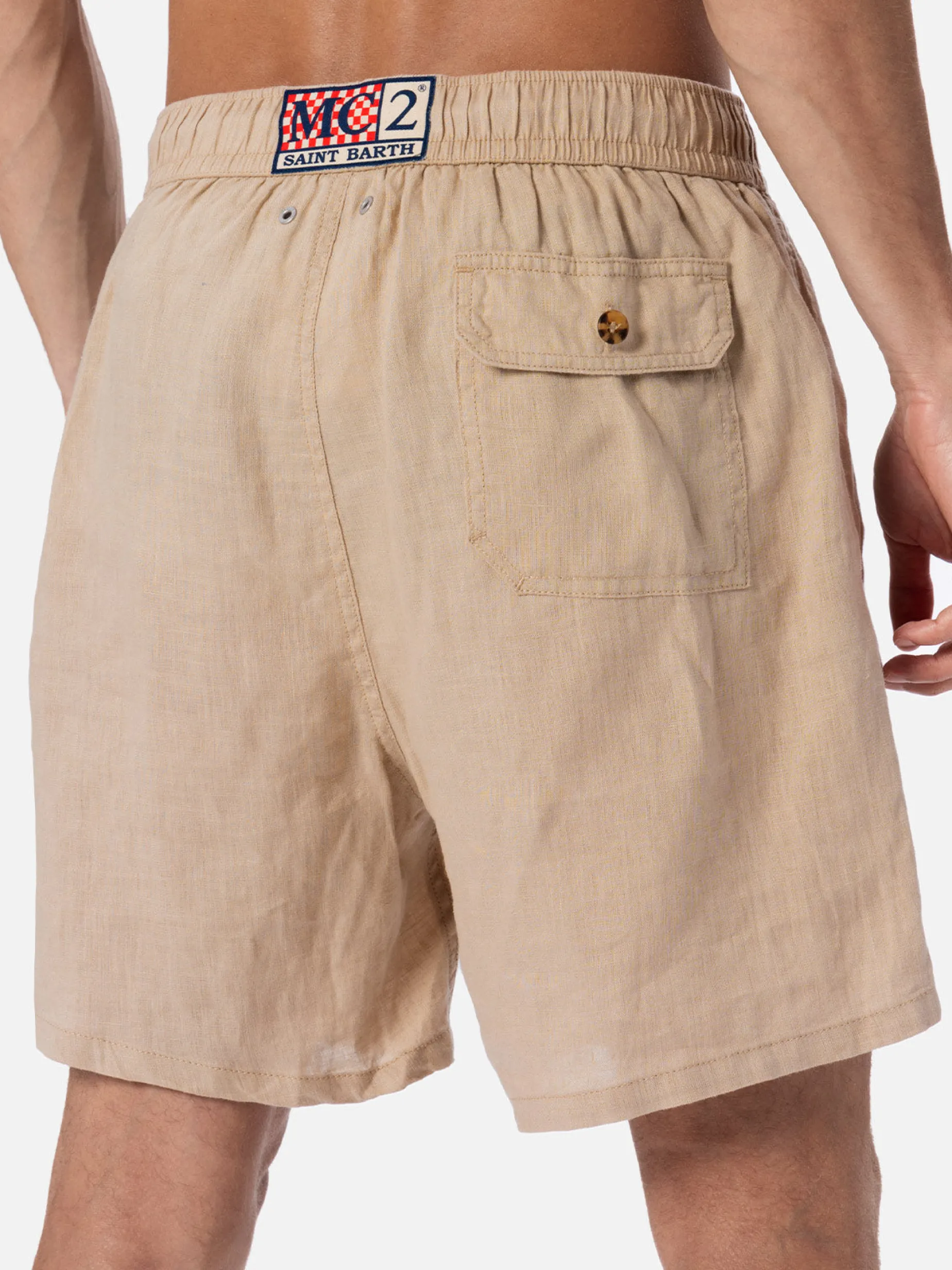 Costume da bagno da uomo di media lunghezza Gustavia in lino beige