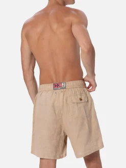 Costume da bagno da uomo di media lunghezza Gustavia in lino beige