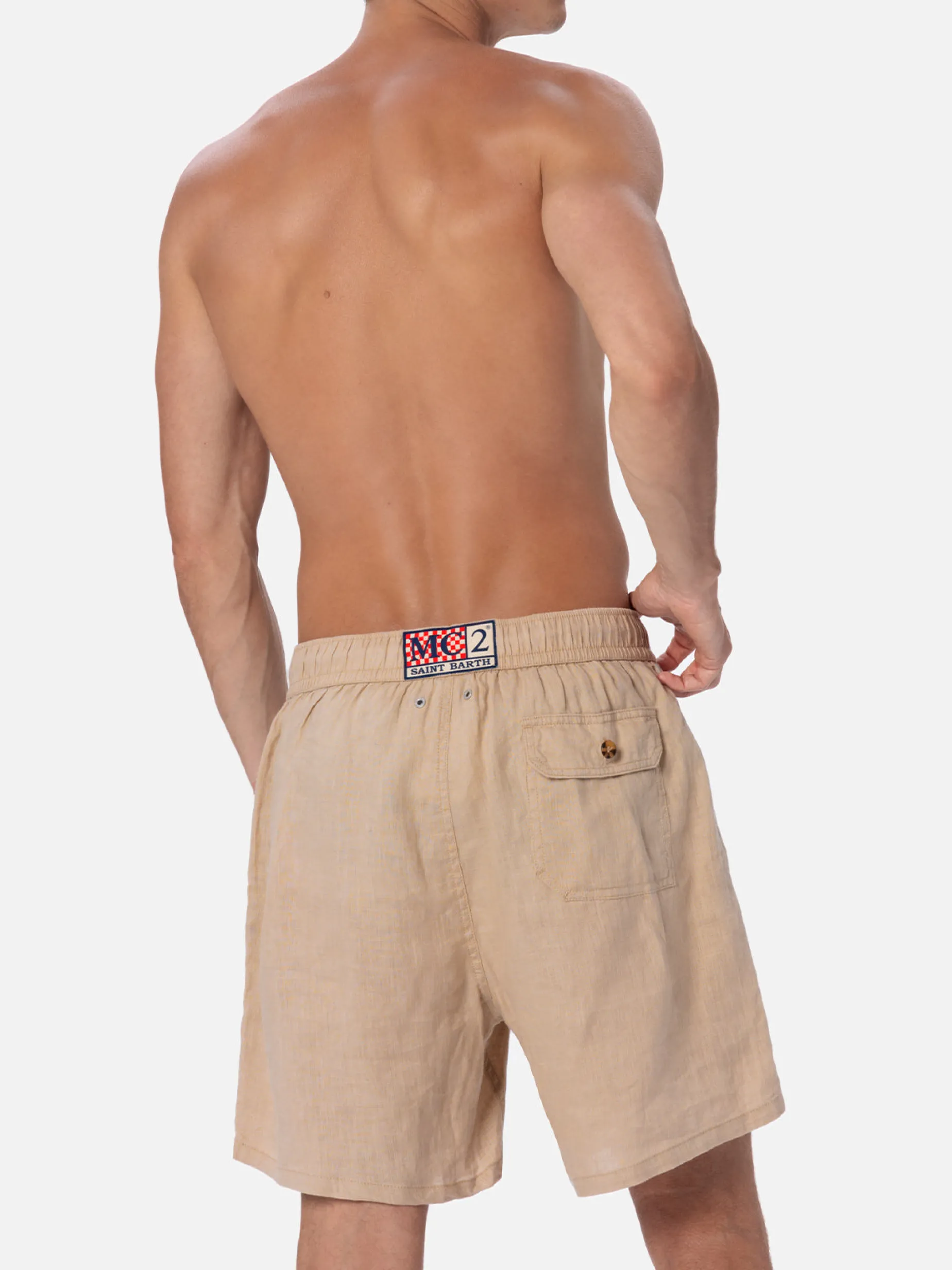 Costume da bagno da uomo di media lunghezza Gustavia in lino beige