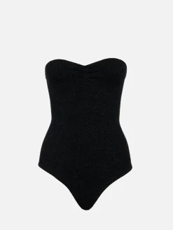 Costume intero da donna senza spalline in lurex nero Soleil