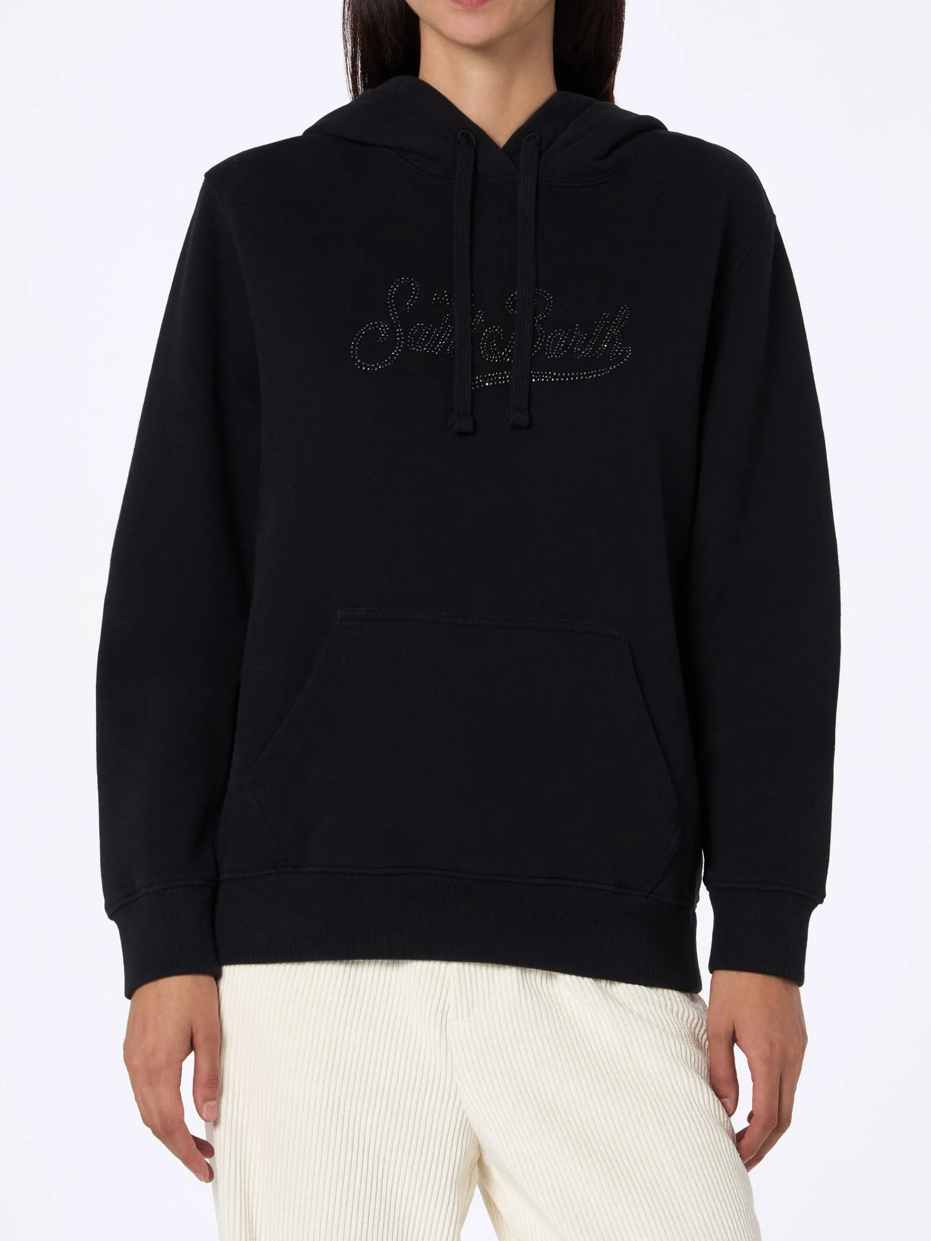 Felpa da donna nera Virginia con strass