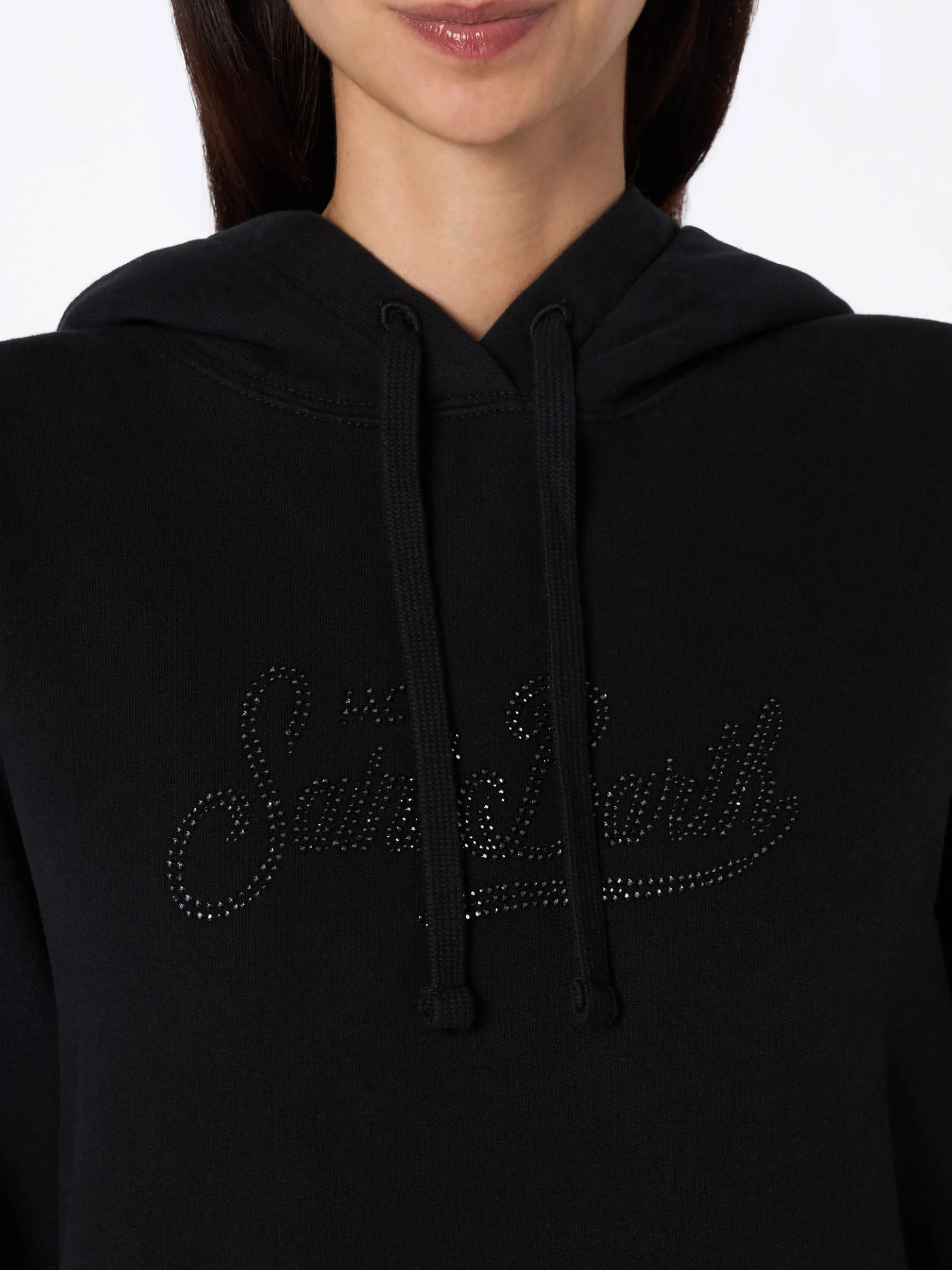 Felpa da donna nera Virginia con strass