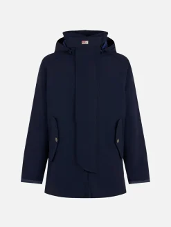 Giacca a Vento con Cappuccio Blu Navy per Uomo