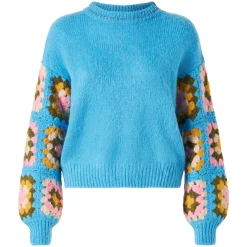 Girocollo da donna ultra morbido con maniche lavorate all'uncinetto