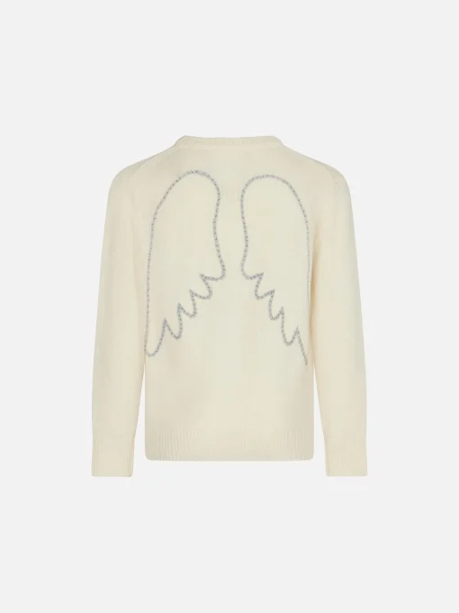 Maglia bianca da bambina con ricamo ali d'angelo