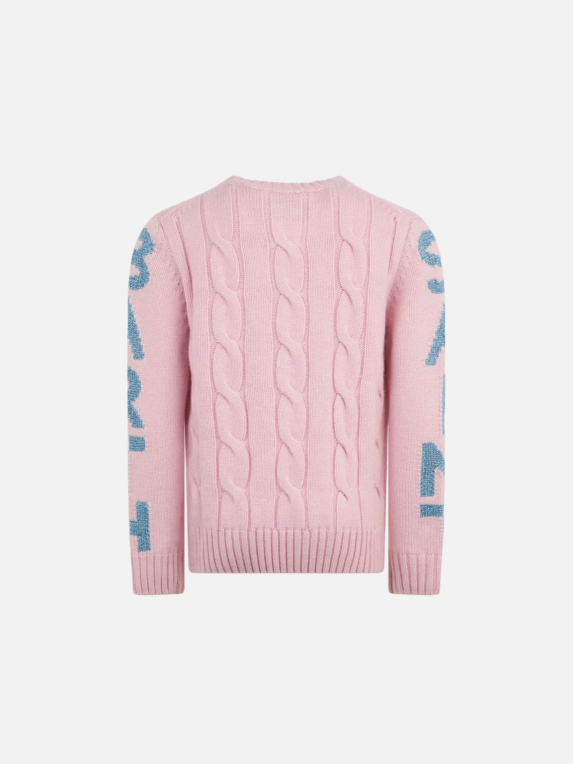 Maglia da bambina girocollo intrecciata con stampa Saint Barth in lurex