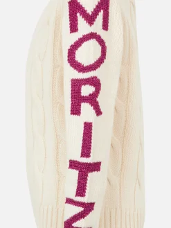 Maglia da bambina girocollo intrecciata con stampa Saint Moritz in lurex