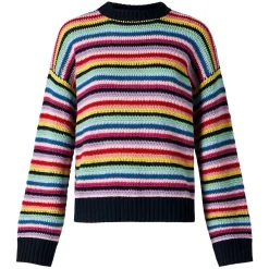 Maglia da donna all'uncinetto a righe multicolore