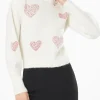 Maglia da donna bianca garzata con cuori in strass