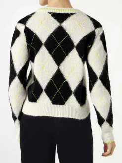 Maglia da donna cropped garzata con motivo a rombi