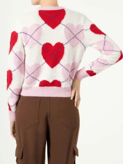 Maglia da donna cropped garzata da donna con fantasia a cuori