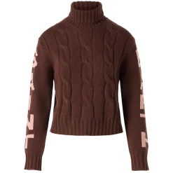 Maglia da donna dolcevita intrecciata marrone