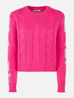 Maglia da donna girocollo intrecciata con stampa Saint Barth lurex