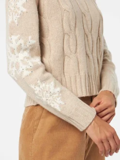 Maglia da donna intrecciata a collo alto con strass fiocco di neve
