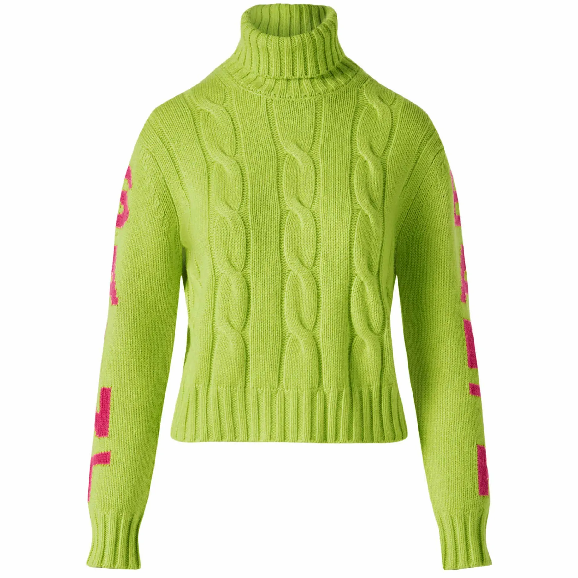Maglia da donna intrecciata a collo alto giallo fluo