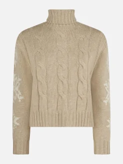 Maglia da donna intrecciata a collo alto con strass fiocco di neve