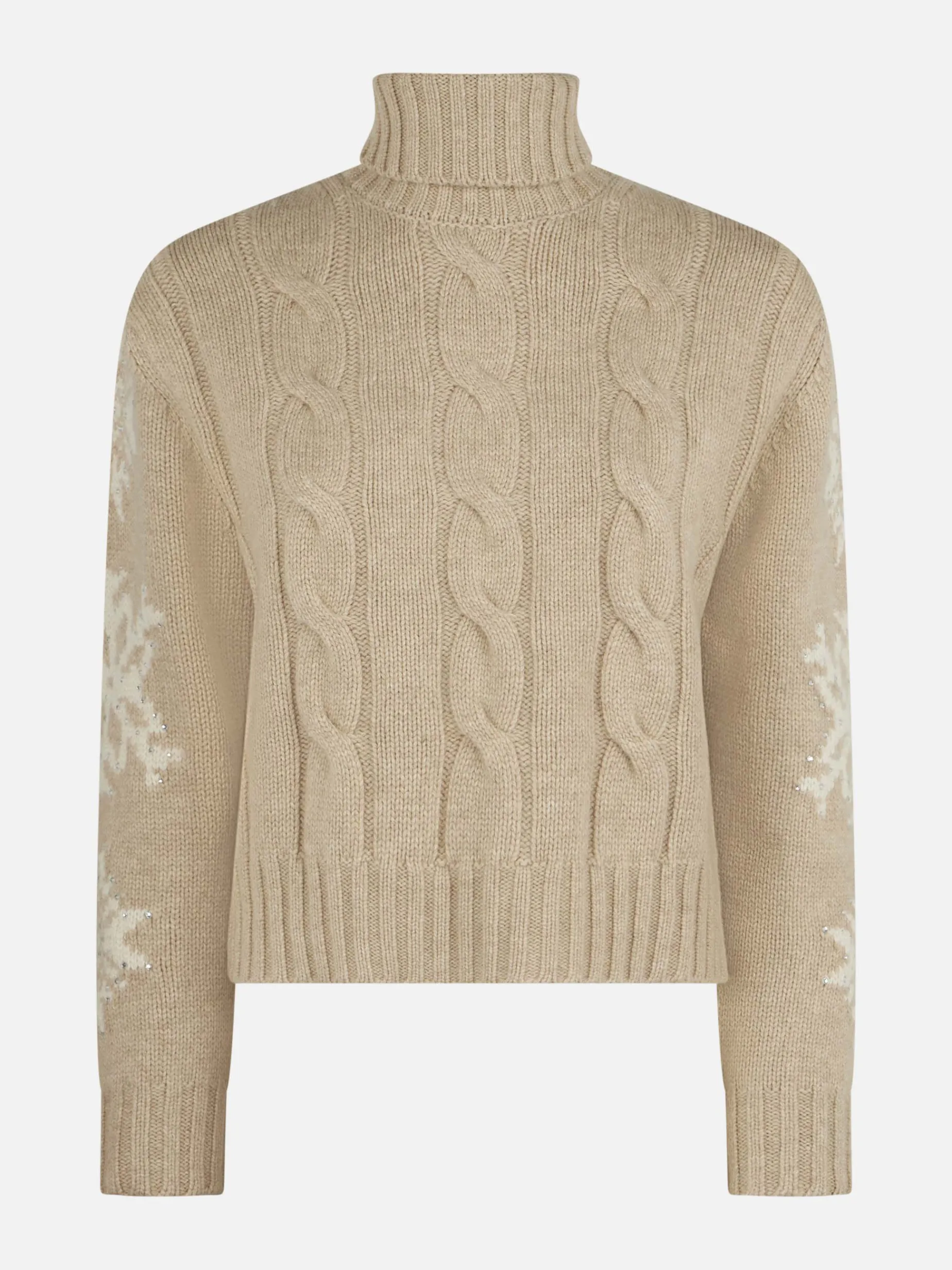 Maglia da donna intrecciata a collo alto con strass fiocco di neve