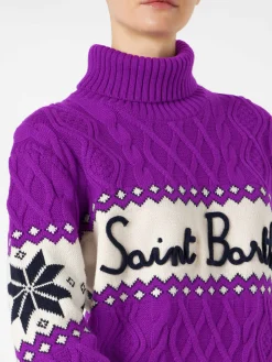 Maglia da donna mezzo collo alto con scritta Saint Barth