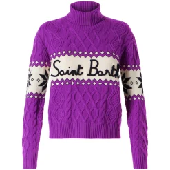 Maglia da donna mezzo collo alto con scritta Saint Barth