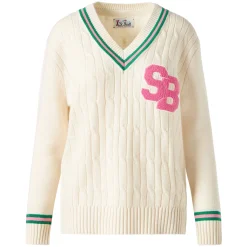 Maglia da donna scollo a v intrecciata con patch