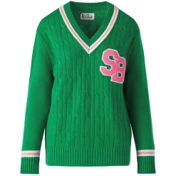 Maglia da donna scollo a v intrecciata con patch