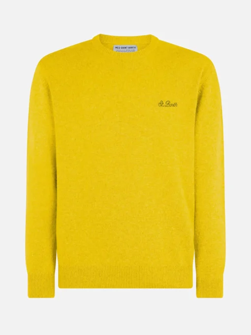 Maglia da uomo girocollo gialla con ricamo St. Barth