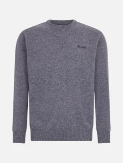 Maglia da uomo girocollo grigia con ricamo St. Barth