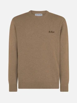 Maglia da uomo girocollo color cammello con ricamo St. Barth