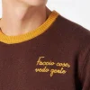 Maglia da uomo marrone con ricamo Faccio cose, vedo gente