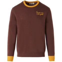 Maglia da uomo marrone con ricamo Faccio cose, vedo gente