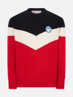 Maglia da uomo rosso e blu in misto cashmere