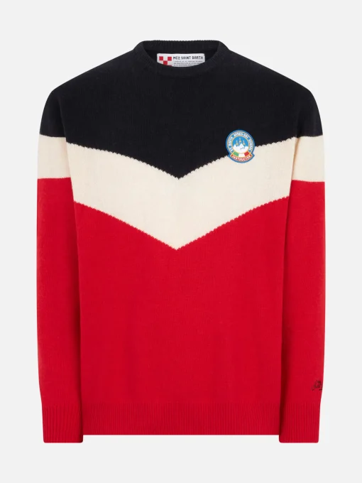 Maglia da uomo rosso e blu in misto cashmere