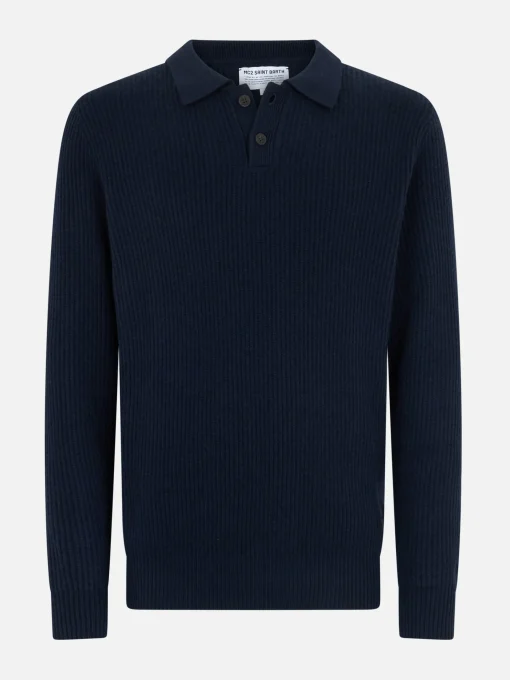 Maglione a coste da uomo Downing blu navy