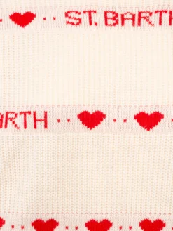 Maglione bianco da donna a coste Danya con stampa a cuore