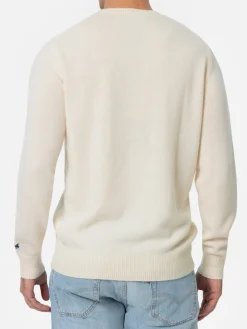 Maglione bianco da uomo Heron con stampa jacquard Mountain lover