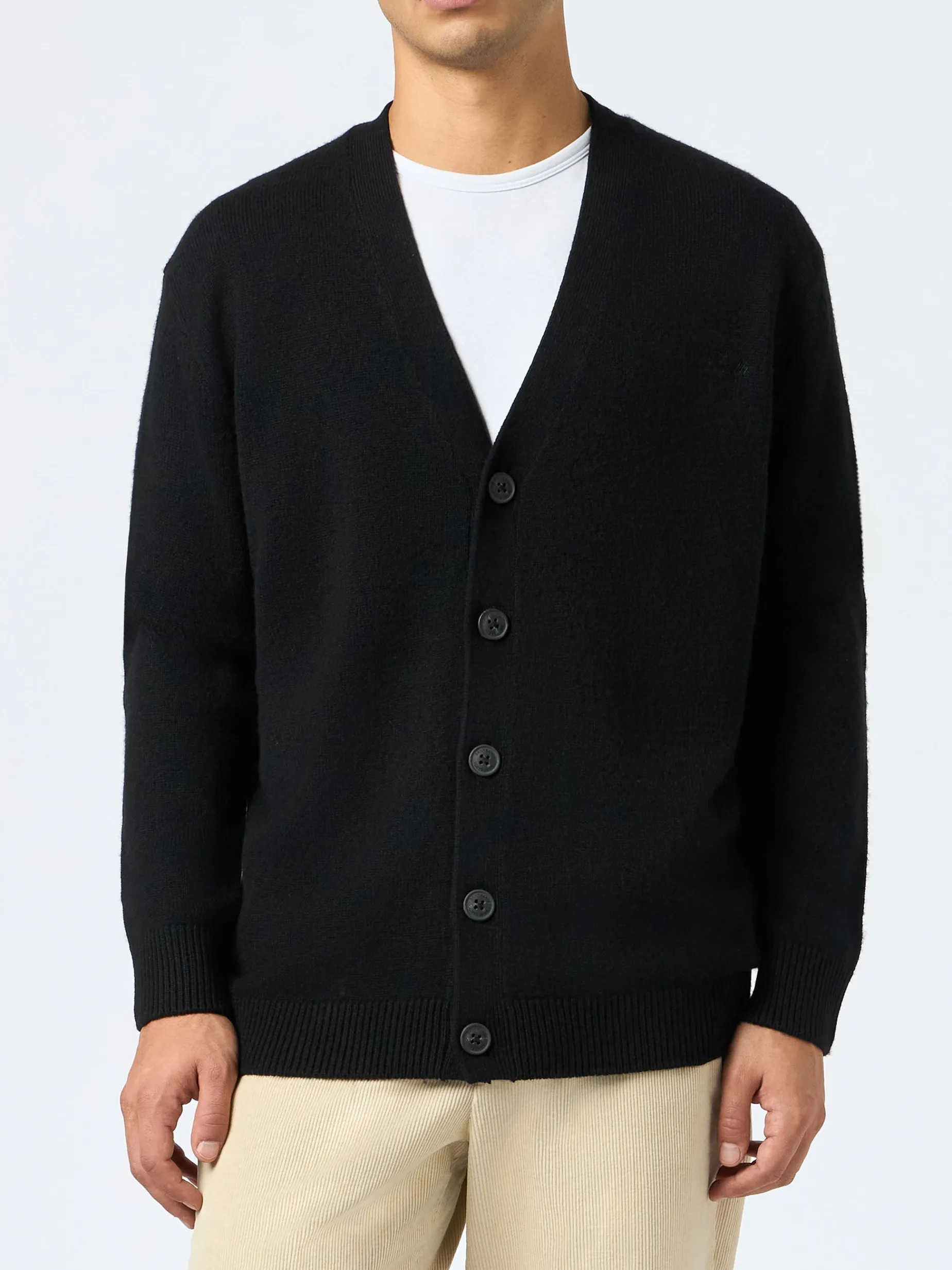 Maglione cardigan nero in misto cashmere da uomo Herrison