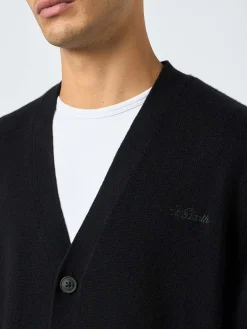 Maglione cardigan nero in misto cashmere da uomo Herrison